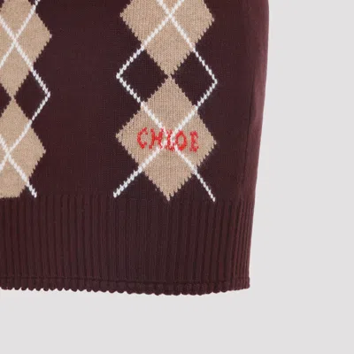 Chloé Ribbed Waistband Argyle Pattern Skirt In Brown