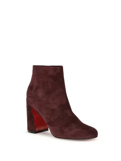 Christian Louboutin Women Velvet Jane Ankle Boots In Burgundy