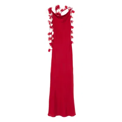 Cult Gaia Nymeria Open-back Organza-trimmed Silk-blend Satin Maxi Dress In Red