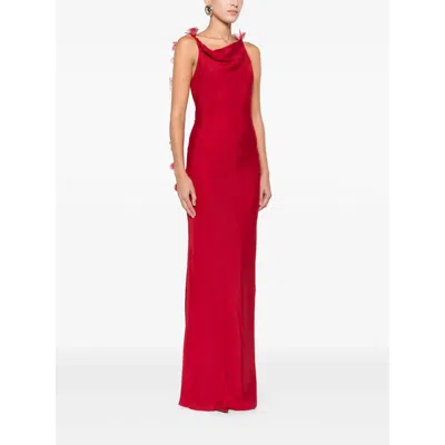 Cult Gaia Nymeria Open-back Organza-trimmed Silk-blend Satin Maxi Dress In Red