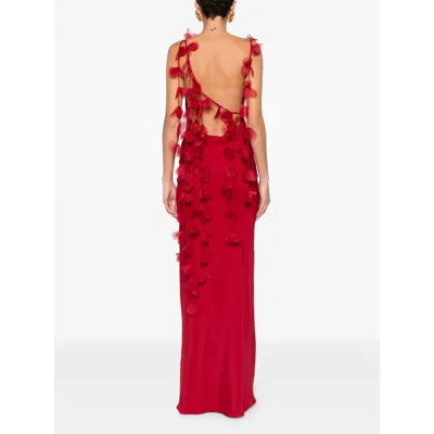 Cult Gaia Nymeria Open-back Organza-trimmed Silk-blend Satin Maxi Dress In Red