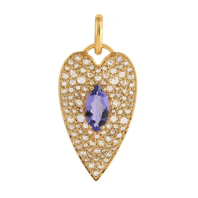 Artisan Women's Blue / White / Gold Luxury Tanzanite & Diamond Heart-shaped Pendant In Gold In Gold