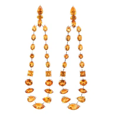 Artisan Women's Designer Citrine Gemstone Chandelier Earrings In 18k White Gold In Burgundy