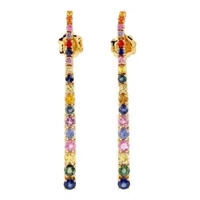 Artisan Women's Luxury Multi-sapphire Dangle Earrings In 18k Yellow Gold In Gold