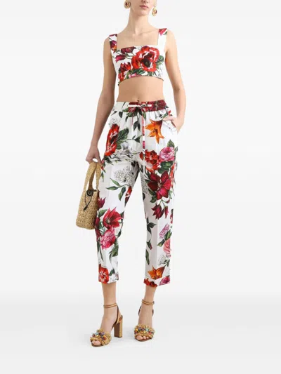Dolce & Gabbana Women Flower Print Cotton Top In Multi