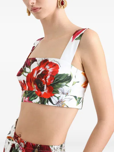 Dolce & Gabbana Women Flower Print Cotton Top In Multi