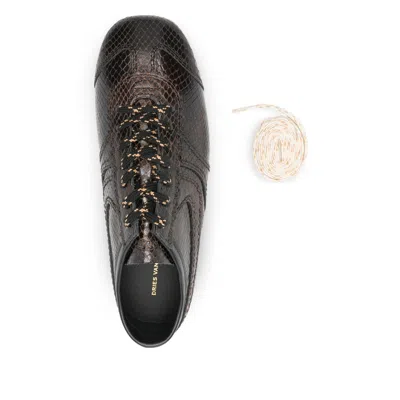 Dries Van Noten Leather Snakeskin-effect Dustin Sneakers In Brown