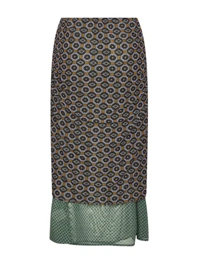 Dries Van Noten Women Brown Printed Mesh Layered Midi Skirt In Multi
