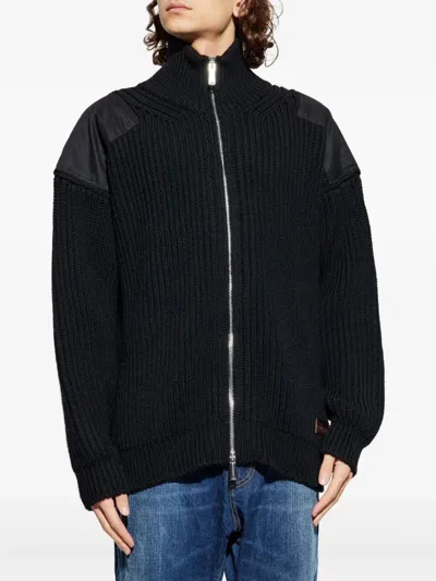 Dsquared2 Zip Shoulder-panel Cardigan In Black