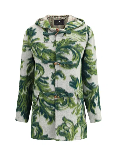 Etro Hooded Jacquard Wool-blend Jacket In Green