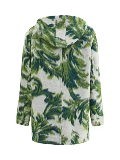 Etro Hooded Jacquard Wool-blend Jacket In Green