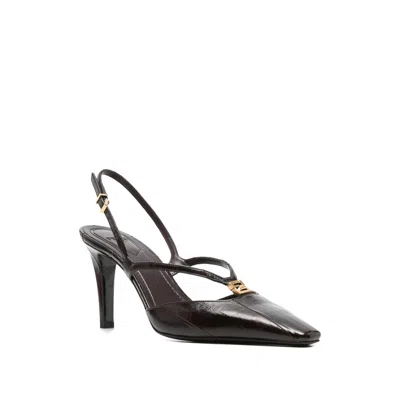 Fendi Brown Hagfish Leather High-heeled Slingbacks In Brown