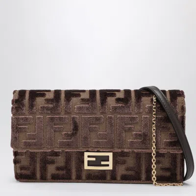 Fendi Chocolate Velvet Wallet On Chain Baguette Women In Brown