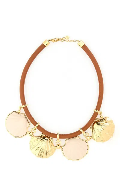 Fendi Brown Logo Necklace In Gold