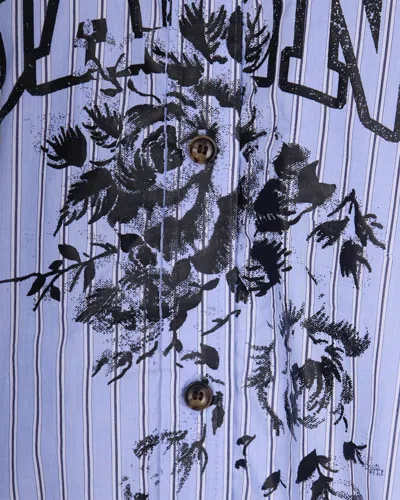 Ganni Flowers Light Blue Shirt In Blue