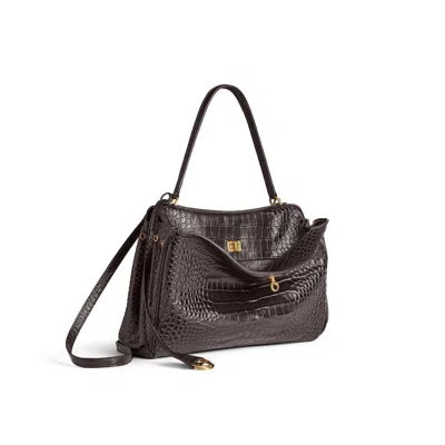 Balenciaga Rodeo Handbag In Crocodile-embossed Leather In Brown
