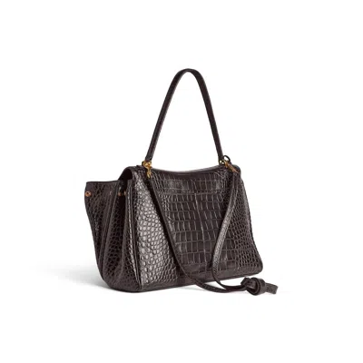 Balenciaga Rodeo Handbag In Crocodile-embossed Leather In Brown