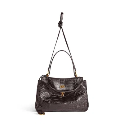 Balenciaga Rodeo Handbag In Crocodile-embossed Leather In Brown