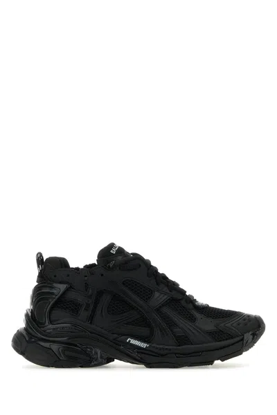 Balenciaga Men Runner Mesh And Leather Sneakers In Black