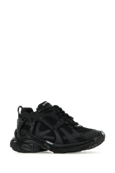 Balenciaga Men Runner Mesh And Leather Sneakers In Black