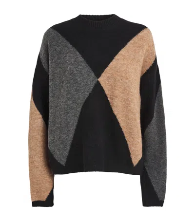Barbour Sabrina Colorblock Wool Blend Crewneck Sweater In Black
