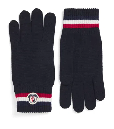 Moncler Mens Navy Striped Brand-patch Wool Gloves Xl In Blue