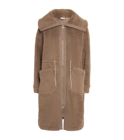 Varley Logan Longline Sherpa Fleece Coat Jacket In Brown