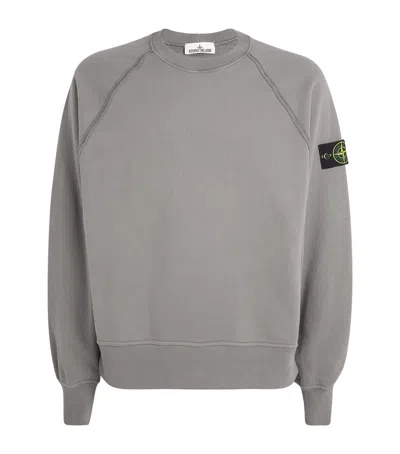 Stone Island Grey Brushed Organic Cotton Crewneck Sweatshirt In Gray