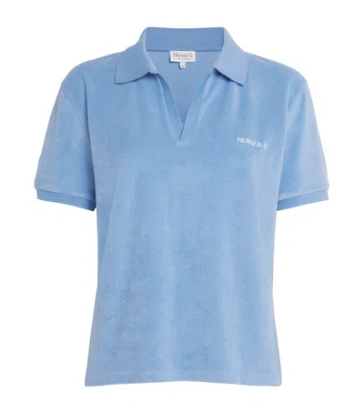 Hunza G Embroidered Cotton-terry Polo Shirt In Blue