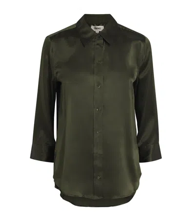 L'agence Silk Cropped-sleeve Dani Shirt In Green