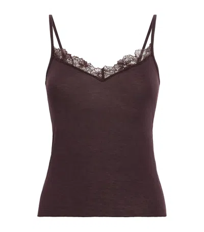 Skims Sheer Modal-blend Lace Cami In Brown