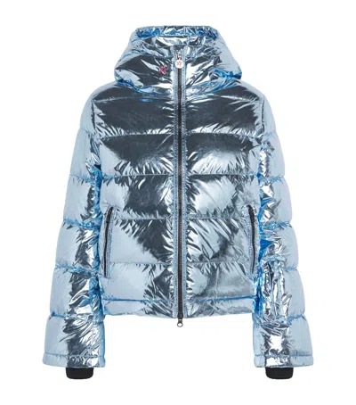 Perfect Moment Polar Flare Metallic Quilted Down Ski Jacket In Blue