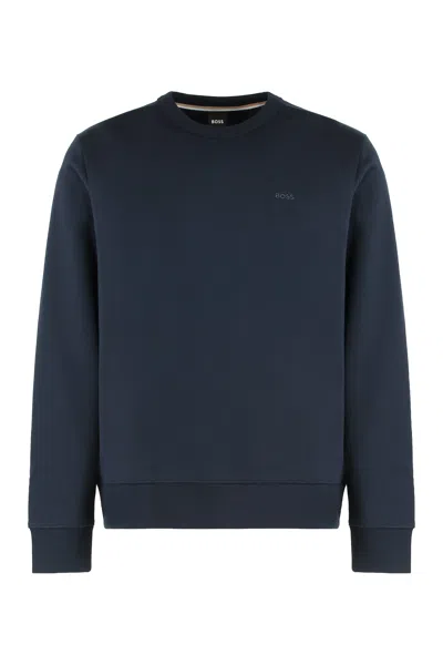 Hugo Boss Logo-embroidered Cotton Sweatshirt In Blue