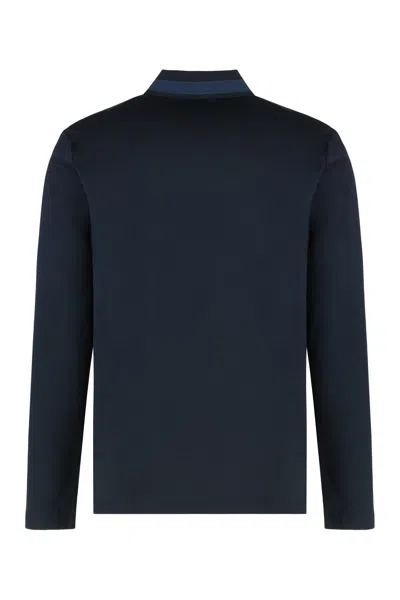 Hugo Boss Boss Long Sleeve Cotton Polo In Blue
