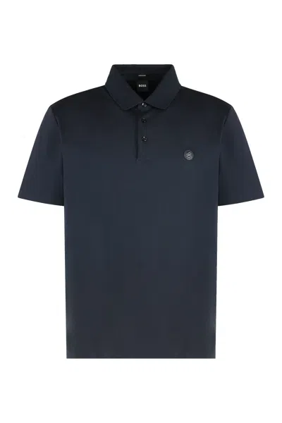 Hugo Boss Boss Short-sleeved Polo In Cotton In Blue