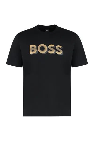 Hugo Boss Cotton Logo T-shirt For Everyday Wear In Black