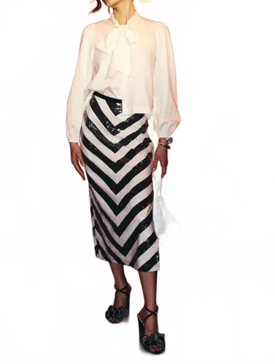 Love The Label Augusta Sequin Midi Skirt In Black White Chevron Print In Animal Print