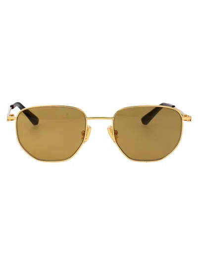 Bottega Veneta Gold-gold-brown Metal Sunglasses In Gold