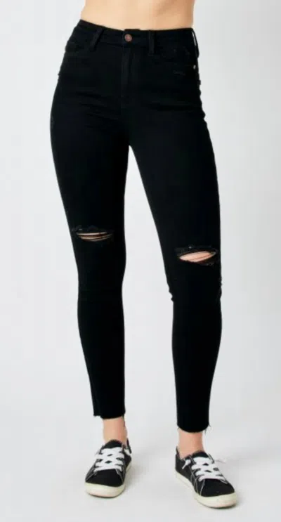 Judy Blue Destroy Raw Hem Skinny Jeans In Black In Black