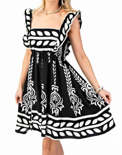 Gigio Printed Babydoll Dress In Black In Black