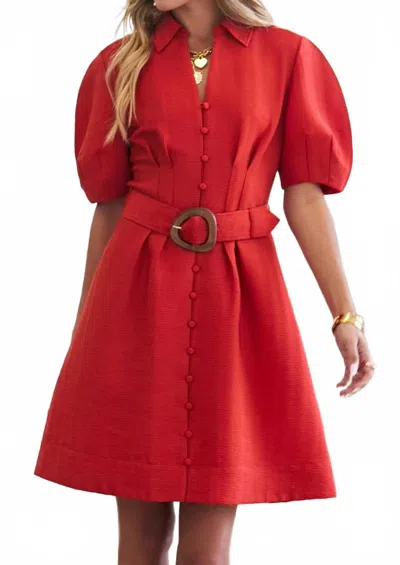 Current Air Shirt Collar Mini Dress In Amber In Red