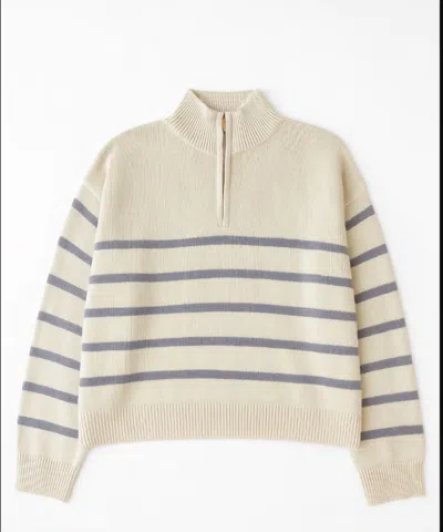 Splendid Women's Georgie Stripe Quarter Zip Sweater In Oak/eggplant In Neutral