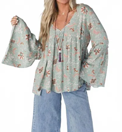 Three Bird Nest Brea Mixed Print Top In Sage Floral Print In Multi