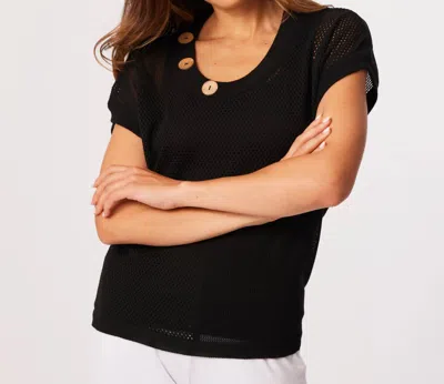 French Kyss Crochet Scoop Short Sleeve Top In Black In Black