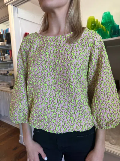 Patty Kim Go Lightly Top In Lime Leopard In Green