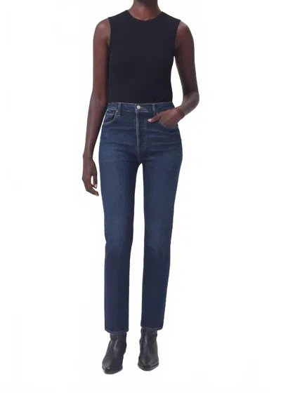 Agolde Riley Long High Rise Straight Jeans In Pose In Animal Print