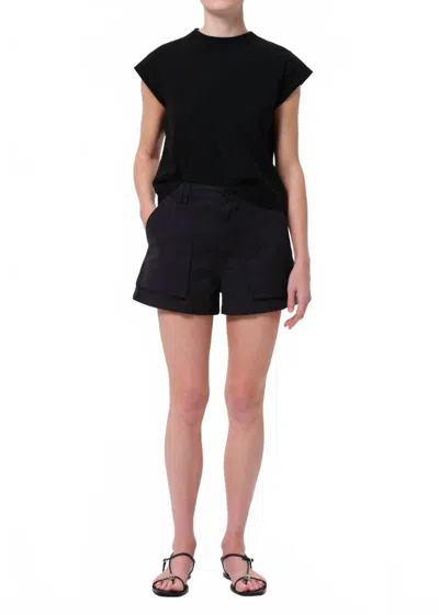 Agolde Kiva Mid Rise Cargo Short In Washed Black In Black