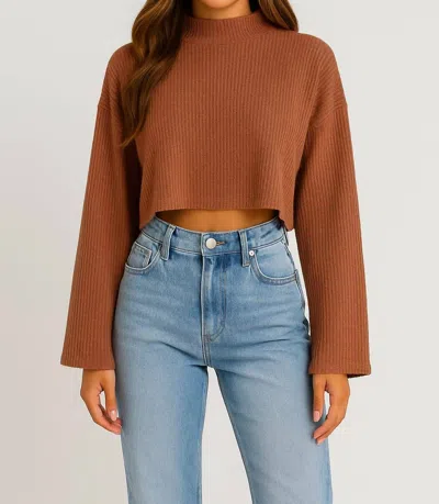 Le Lis Long Sleeve Mock Neck Top In Brown In Brown