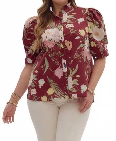 Entro Merlot Floral Top In Multi In Burgundy