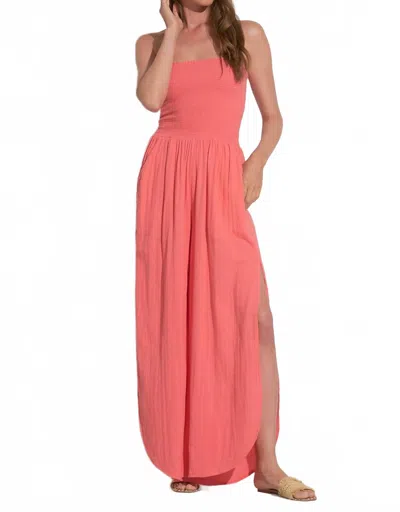 Elan Strapless Split Seam Jumpsuit In Salmon In Pink